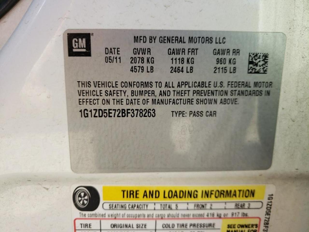 Photo 10 from auction – 2011 CHEVROLET MALIBU 2LT with VIN 1G1ZD5E72BF378263