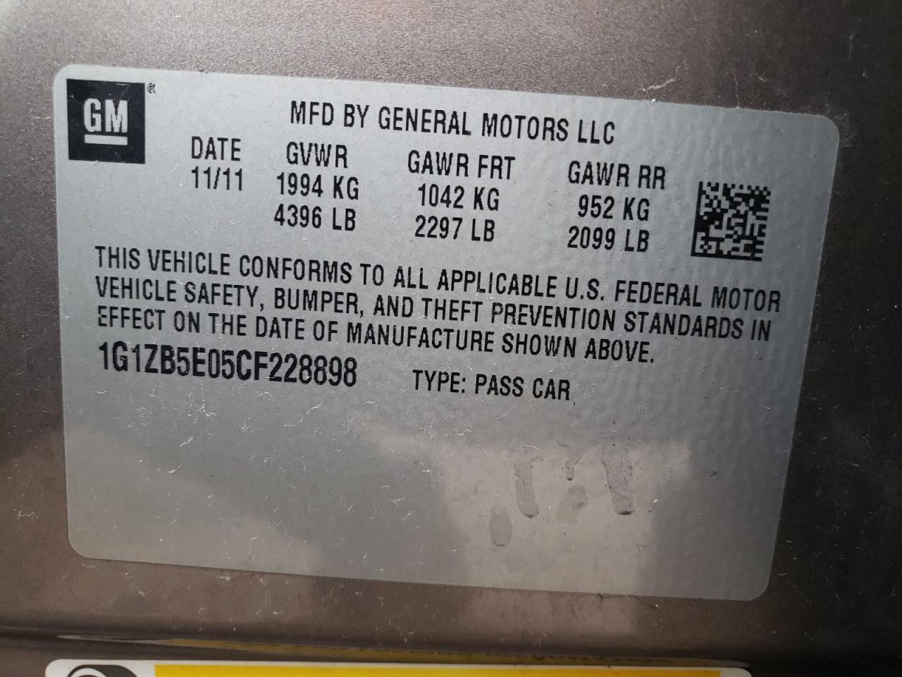 Photo 10 from auction – 2012 CHEVROLET MALIBU LS with VIN 1G1ZB5E05CF228898