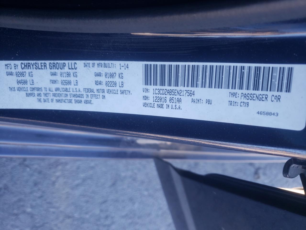 Photo 10 from auction – 2014 DODGE AVENGER SE with VIN 1C3CDZAB5EN217564