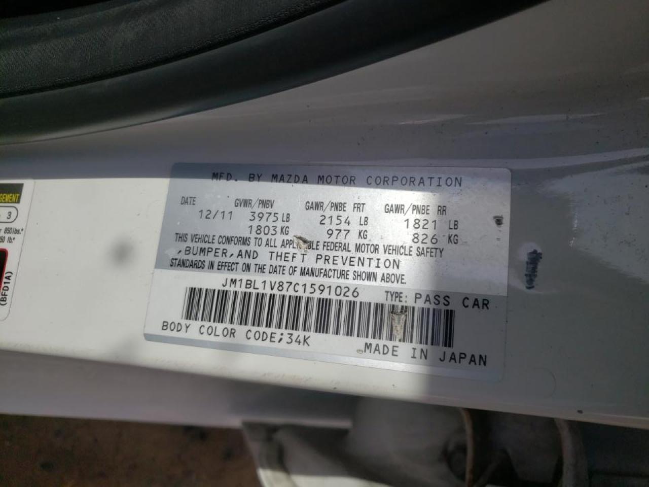 Photo 10 from auction – 2012 MAZDA 3 I with VIN JM1BL1V87C1591026