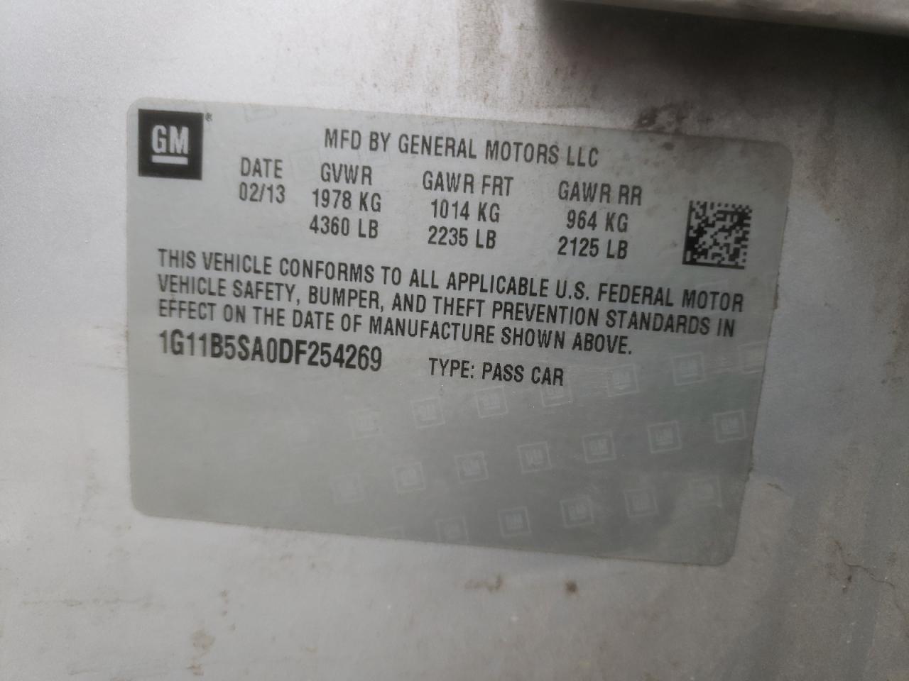 Photo 10 from auction – 2013 CHEVROLET MALIBU LS with VIN 1G11B5SA0DF254269