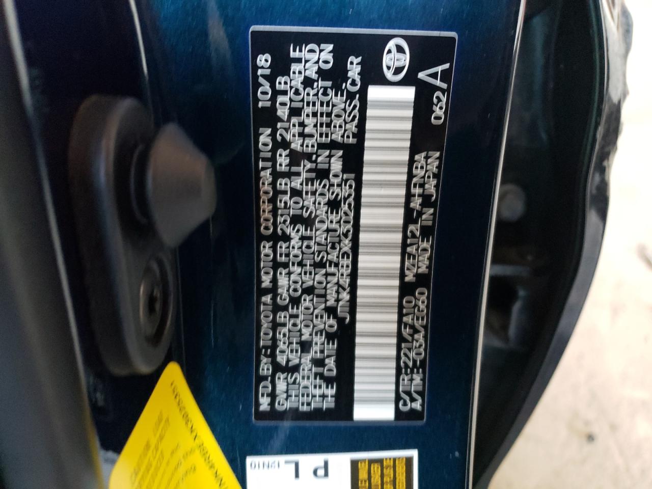 Photo 10 from auction – 2019 TOYOTA COROLLA SE with VIN JTNK4RBEXK3025351