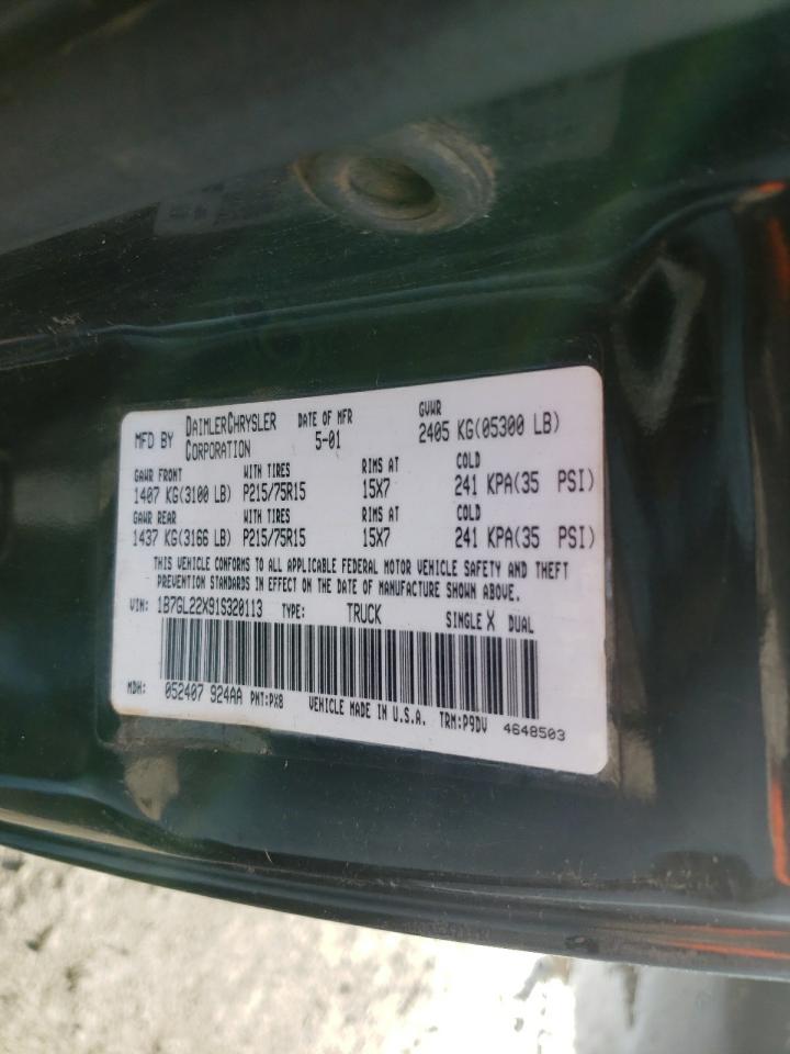 Photo 10 from auction – 2001 DODGE DAKOTA with VIN 1B7GL22X91S320113