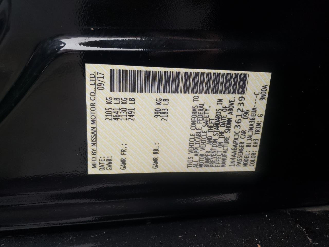 Photo 10 from auction – 2018 NISSAN MAXIMA 3.5 with VIN 1N4AA6APXJC361239