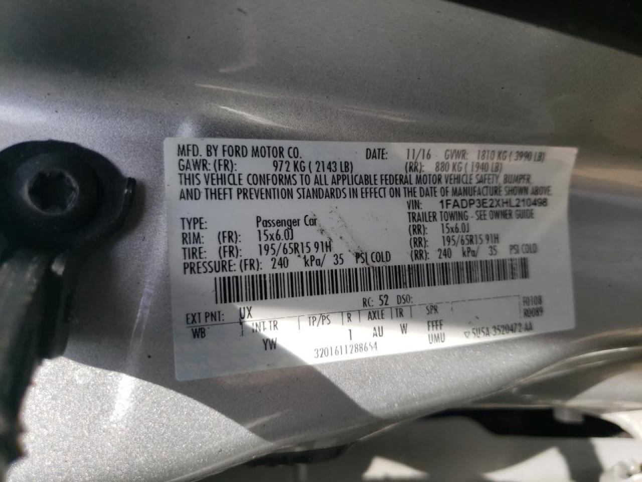 Photo 10 from auction – 2017 FORD FOCUS S with VIN 1FADP3E2XHL210498