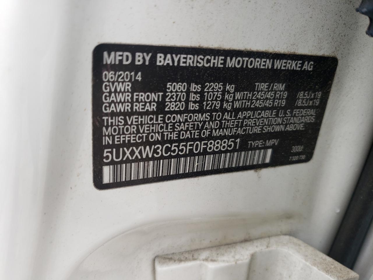 Photo 10 from auction – 2015 BMW X4 XDRIVE2 with VIN 5UXXW3C55F0F88851