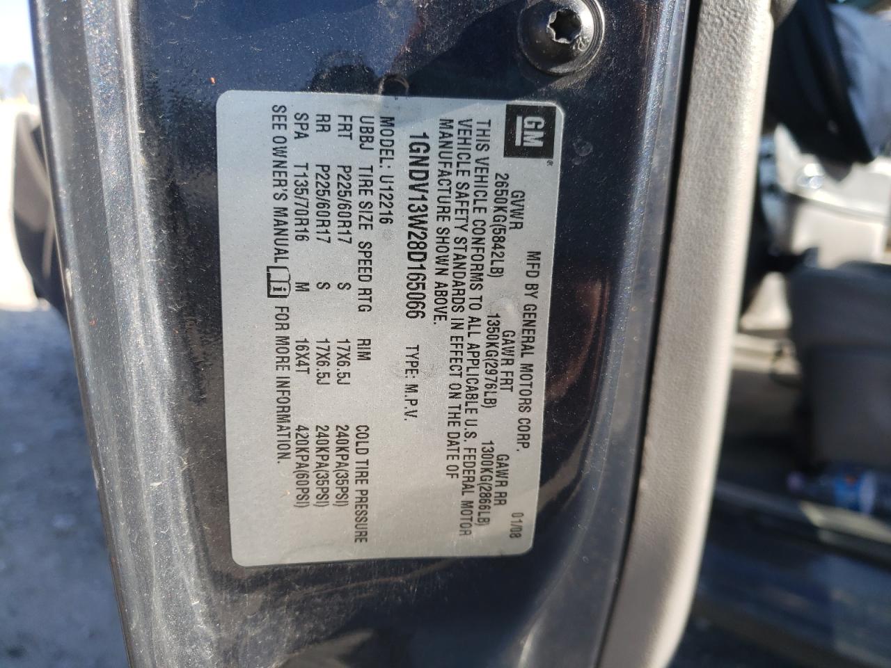 Photo 10 from auction – 2008 CHEVROLET UPLANDER with VIN 1GNDV13W28D165066