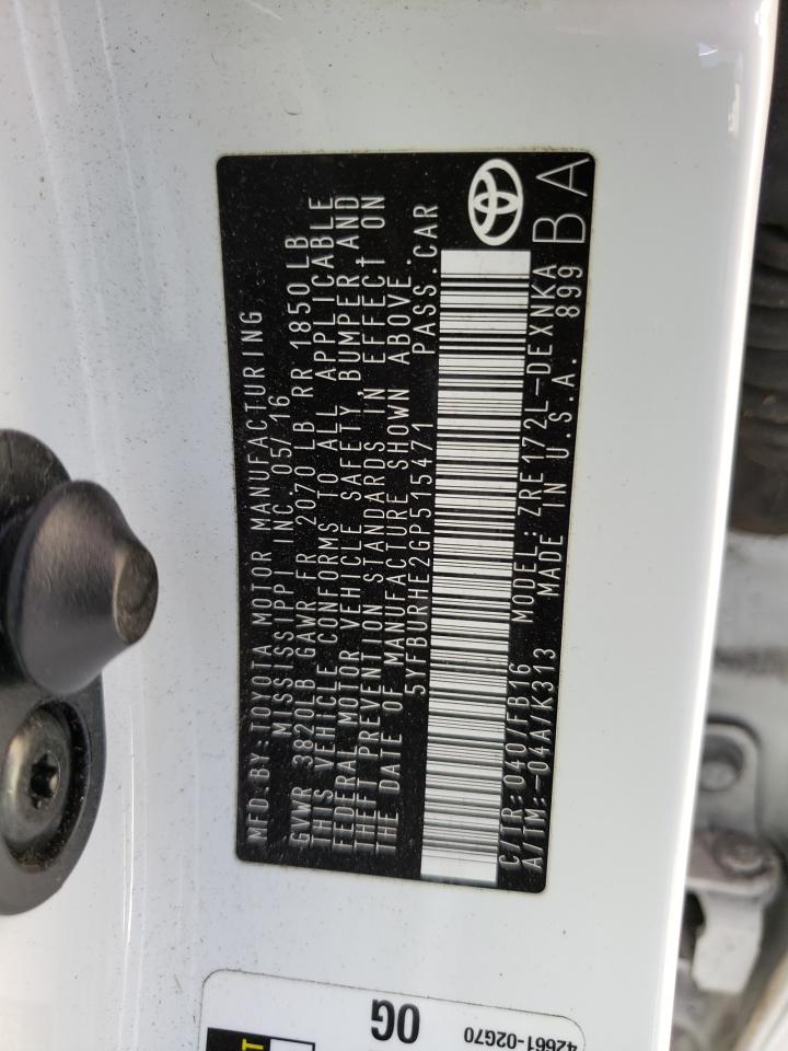 Photo 10 from auction – 2016 TOYOTA COROLLA L with VIN 5YFBURHE2GP515471