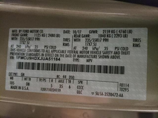Photo 10 from auction – 2018 FORD ESCAPE SEL with VIN 1FMCU9HDXJUA51184
