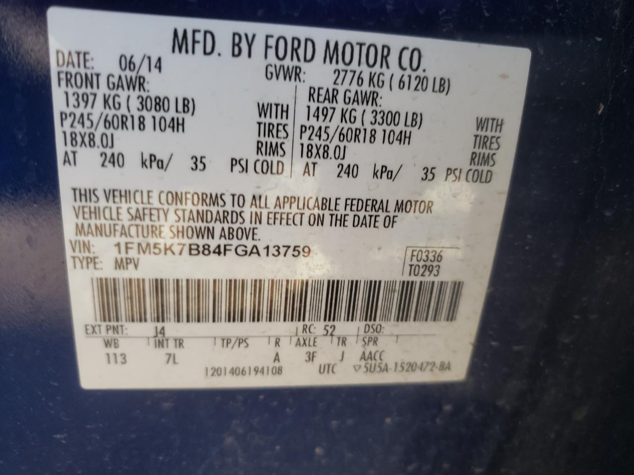 Photo 10 from auction – 2015 FORD EXPLORER with VIN 1FM5K7B84FGA13759