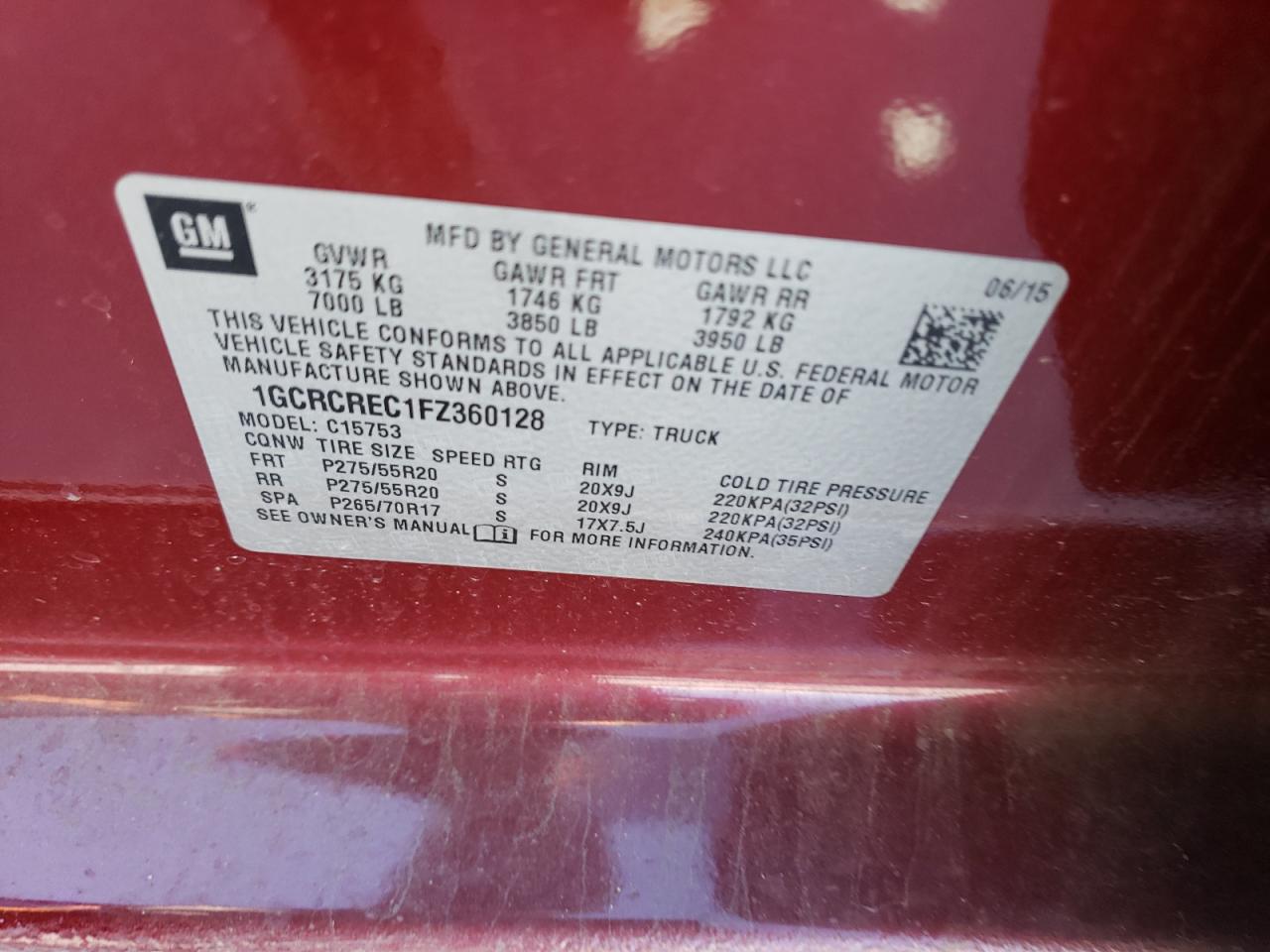 Photo 10 from auction – 2015 CHEVROLET SILVERADO with VIN 1GCRCREC1FZ360128