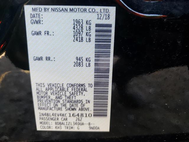 Photo 10 from auction – 2019 NISSAN ALTIMA SL with VIN 1N4BL4EV4KC164810
