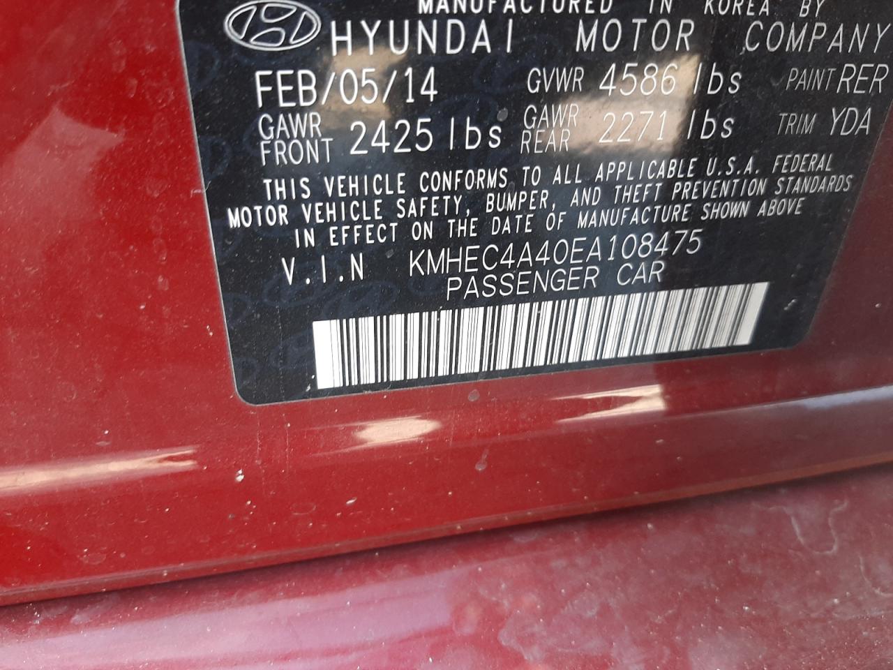 Photo 10 from auction – 2014 HYUNDAI SONATA HYB with VIN KMHEC4A40EA108475