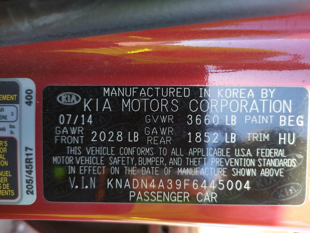 Photo 10 from auction – 2015 KIA RIO EX with VIN KNADN4A39F6445004