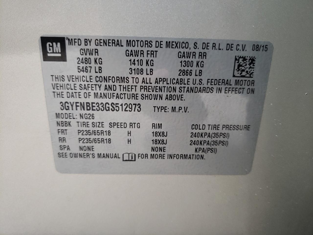 Photo 10 from auction – 2016 CADILLAC SRX LUXURY with VIN 3GYFNBE33GS512973