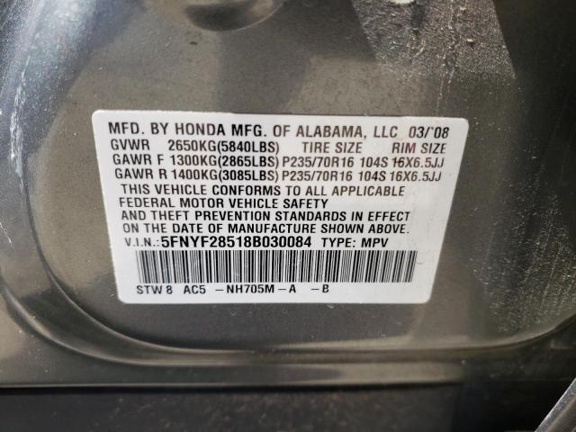 HONDA PILOT EXL 2008 con VIN 5FNYF28518B030084 - Foto de la subasta