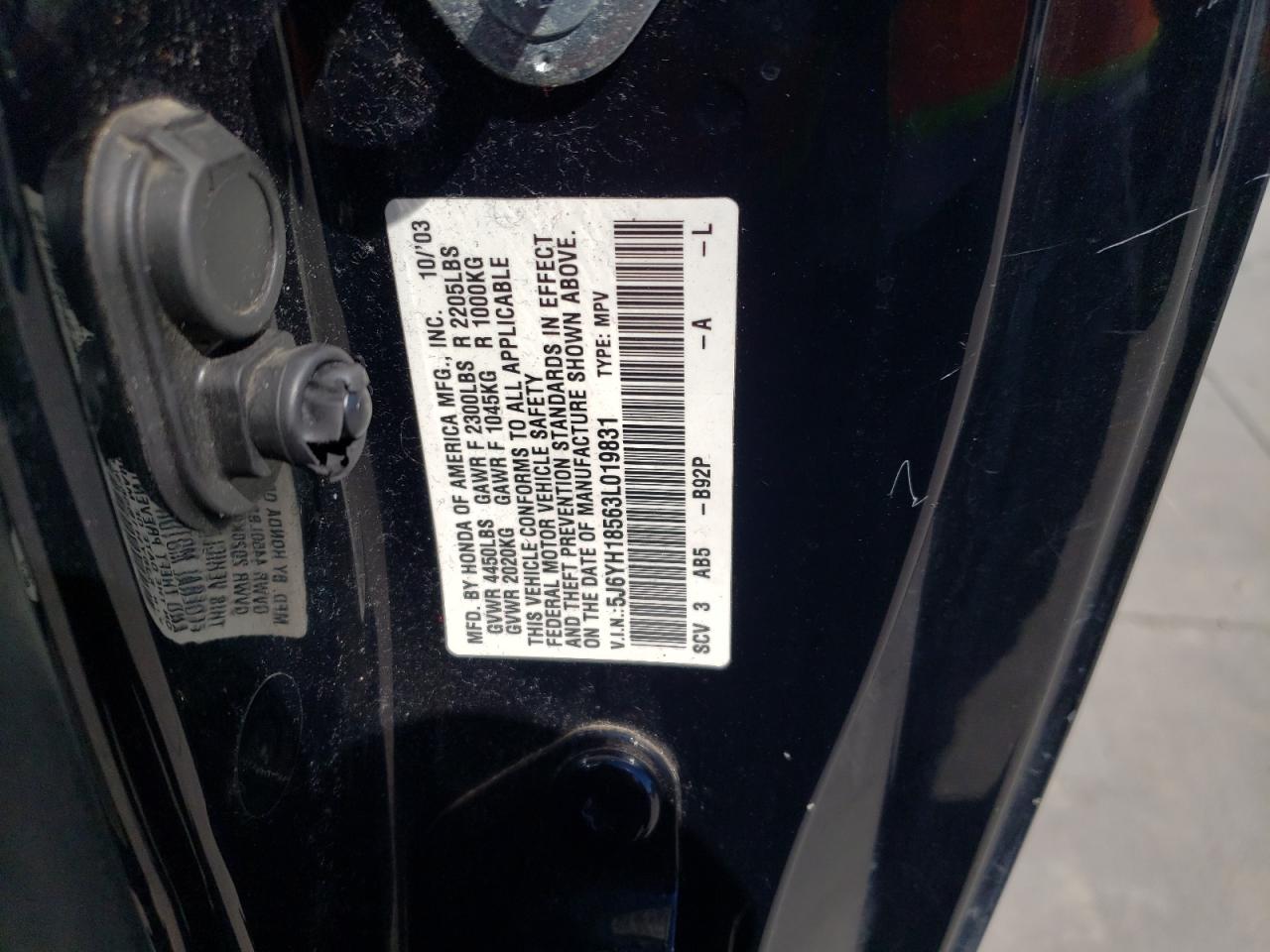 Photo 10 from auction – 2003 HONDA ELEMENT EX with VIN 5J6YH18563L019831