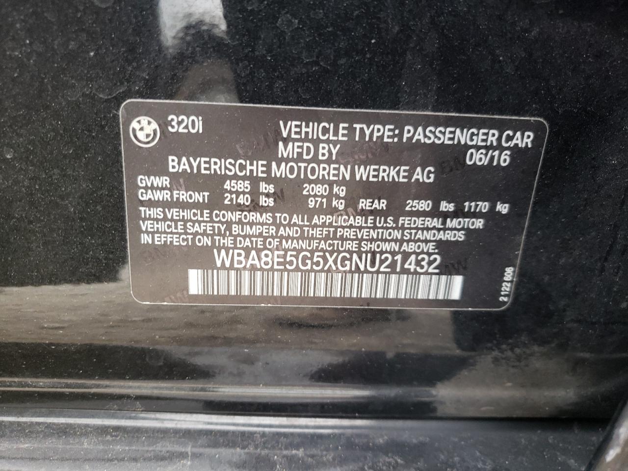 Photo 10 from auction – 2016 BMW 320 XI with VIN WBA8E5G5XGNU21432