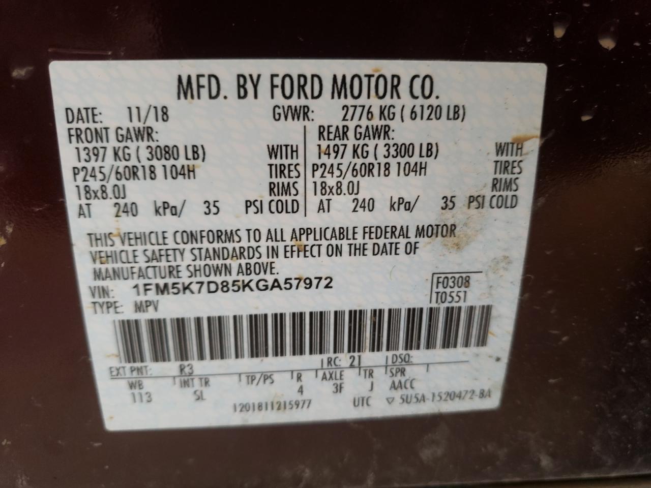 Photo 10 from auction – 2019 FORD EXPLORER X with VIN 1FM5K7D85KGA57972