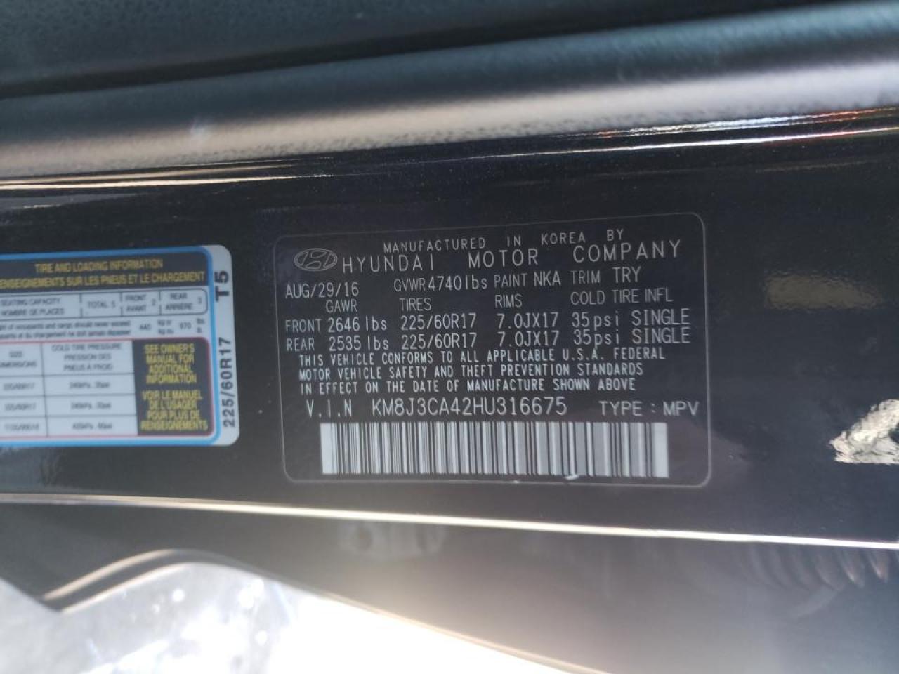 Photo 10 from auction – 2017 HYUNDAI TUCSON LIM with VIN KM8J3CA42HU316675