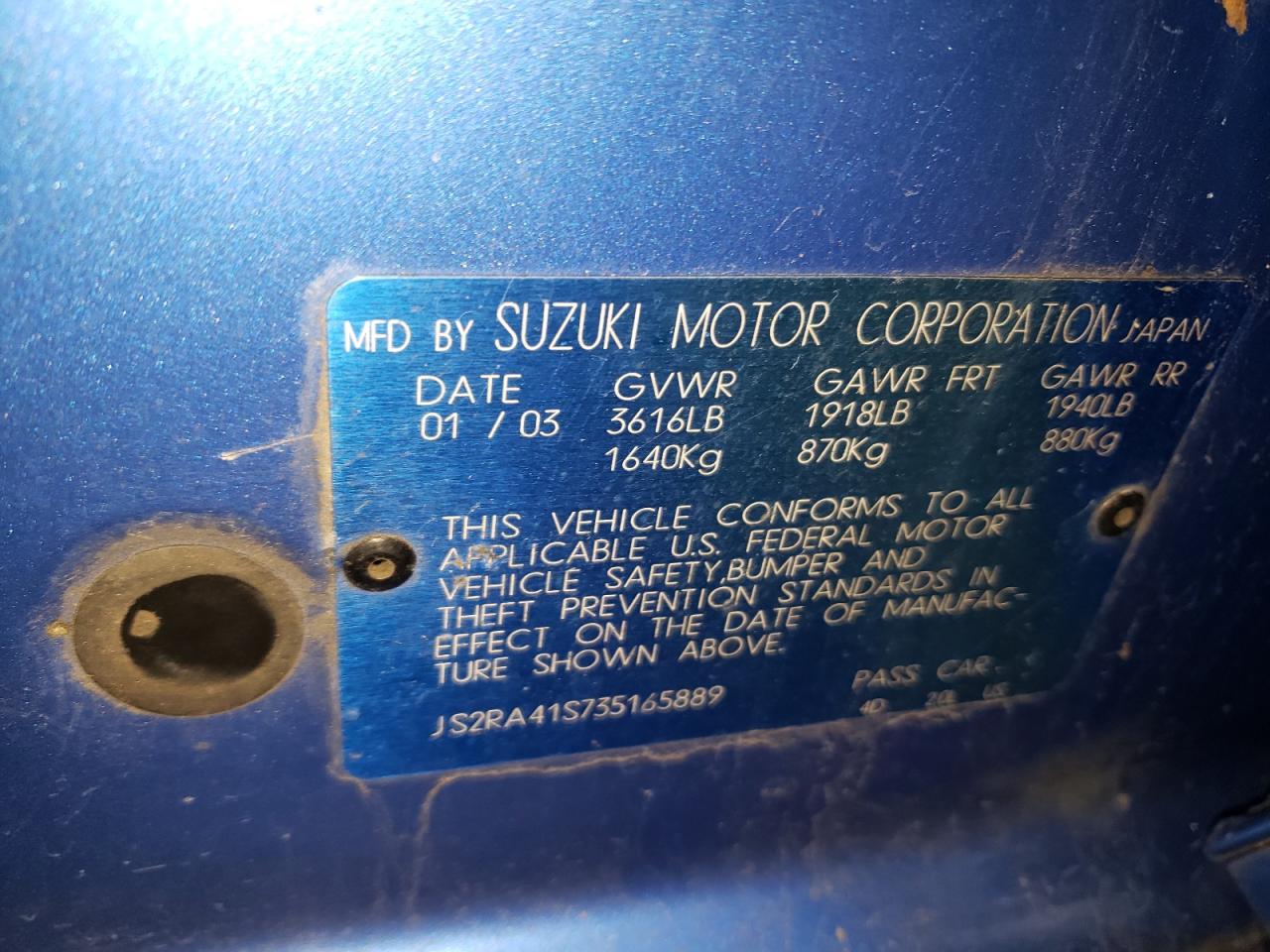 Photo 10 from auction – 2003 SUZUKI AERIO with VIN JS2RA41S735165889