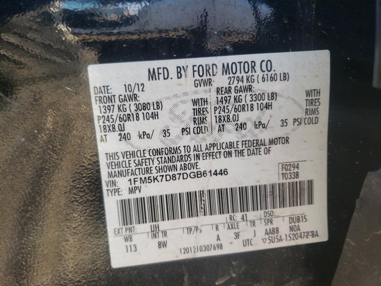 Photo 10 from auction – 2013 FORD EXPLORER X with VIN 1FM5K7D87DGB61446