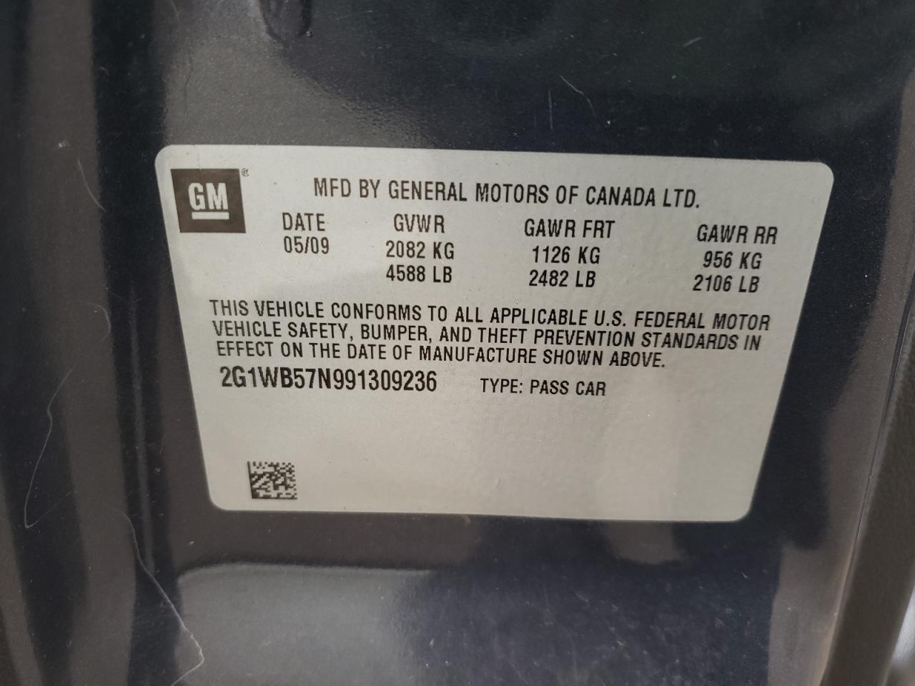 Photo 10 from auction – 2009 CHEVROLET IMPALA LS with VIN 2G1WB57N991309236