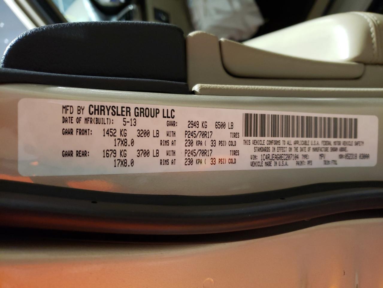 Photo 10 from auction – 2014 JEEP GRAND CHER with VIN 1C4RJEAG0EC207104