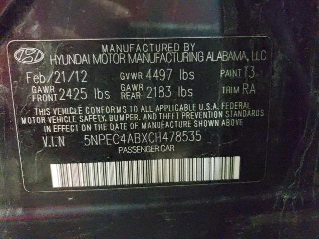 Photo 10 from auction – 2012 HYUNDAI SONATA SE with VIN 5NPEC4ABXCH478535
