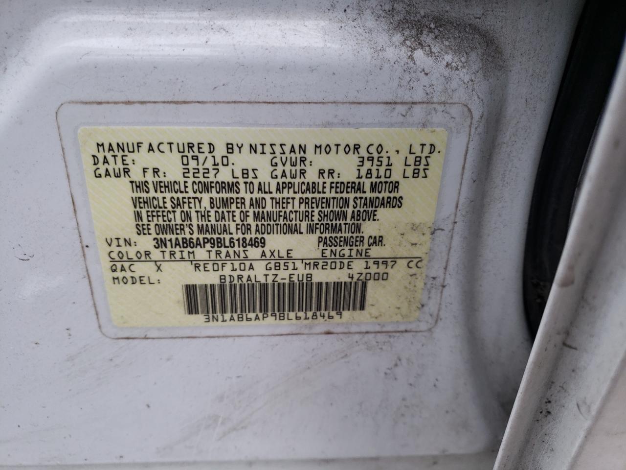 Photo 10 from auction – 2011 NISSAN SENTRA 2.0 with VIN 3N1AB6AP9BL618469