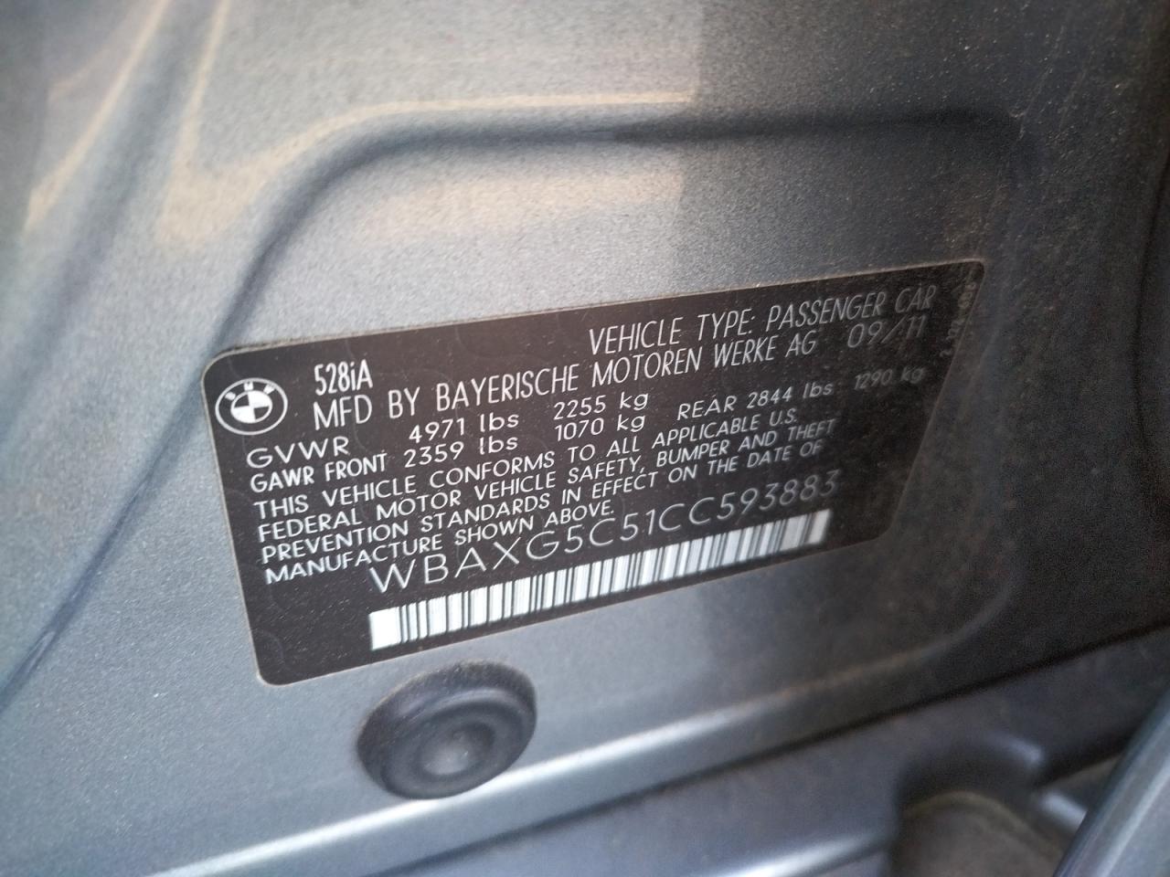 صورة رقم 10 من المزاد - 2012 BMW 528 I مع VIN WBAXG5C51CC593883