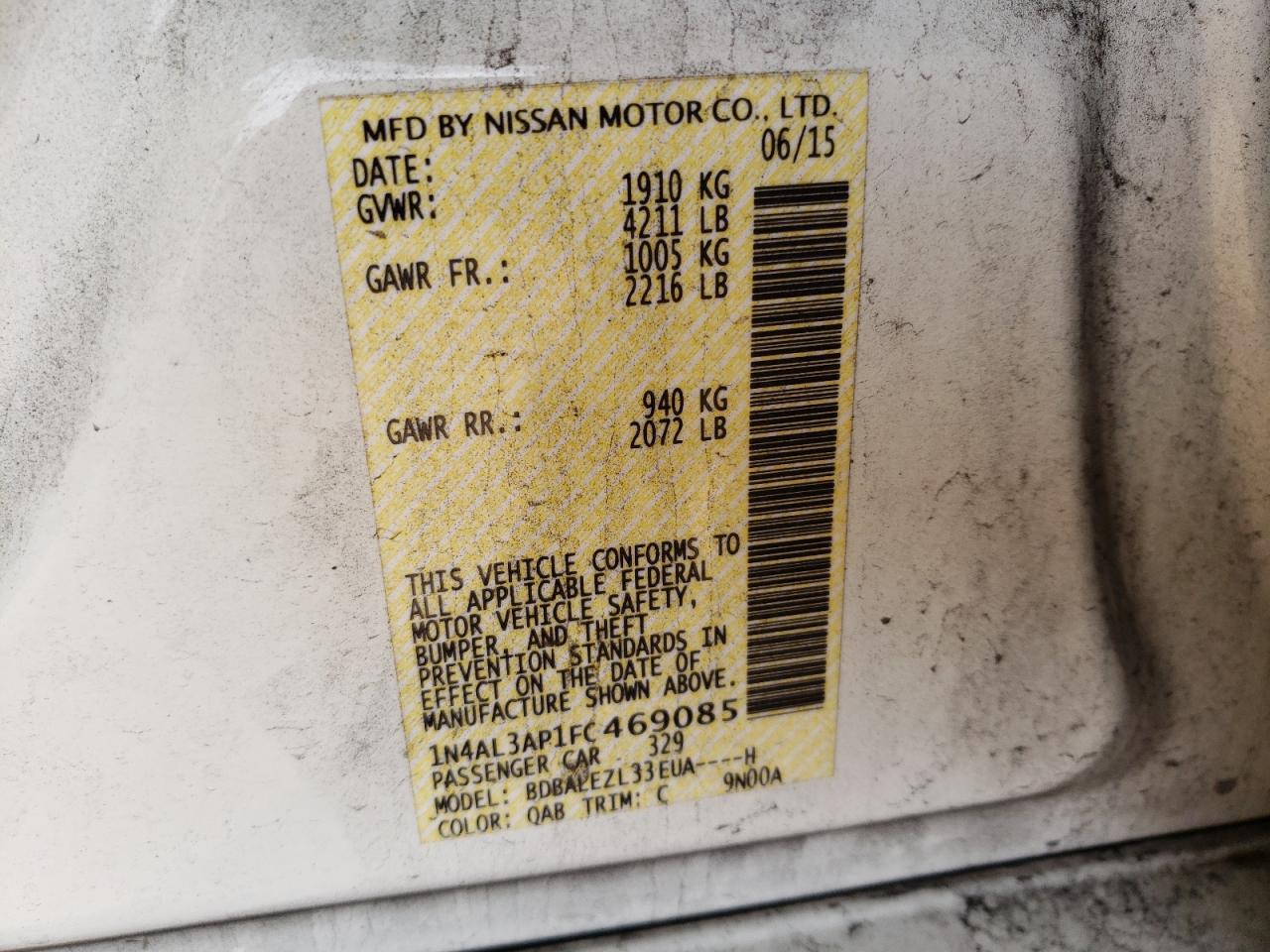 Photo 10 from auction – 2015 NISSAN ALTIMA 2.5 with VIN 1N4AL3AP1FC469085