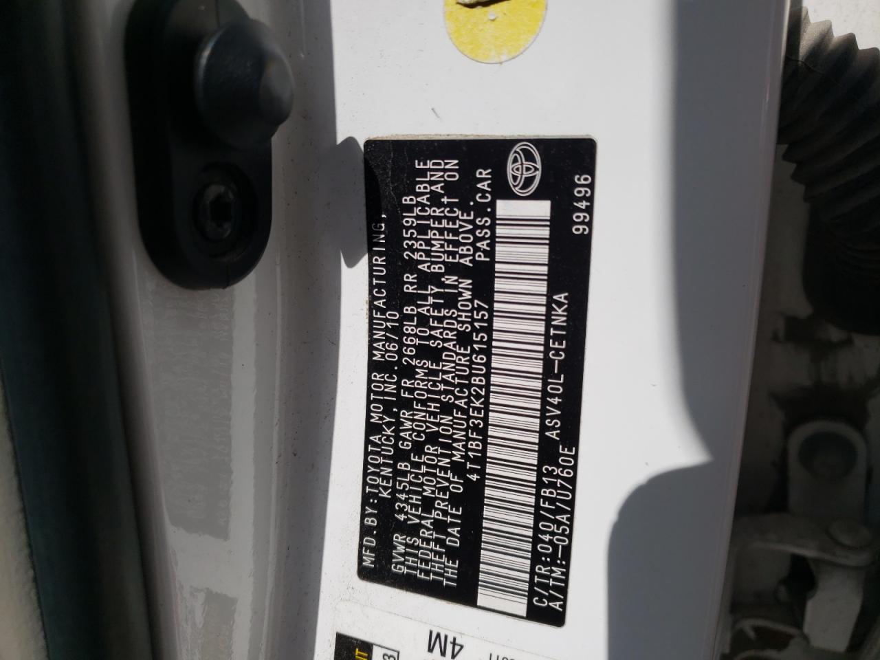 Photo 10 from auction – 2011 TOYOTA CAMRY BASE with VIN 4T1BF3EK2BU615157