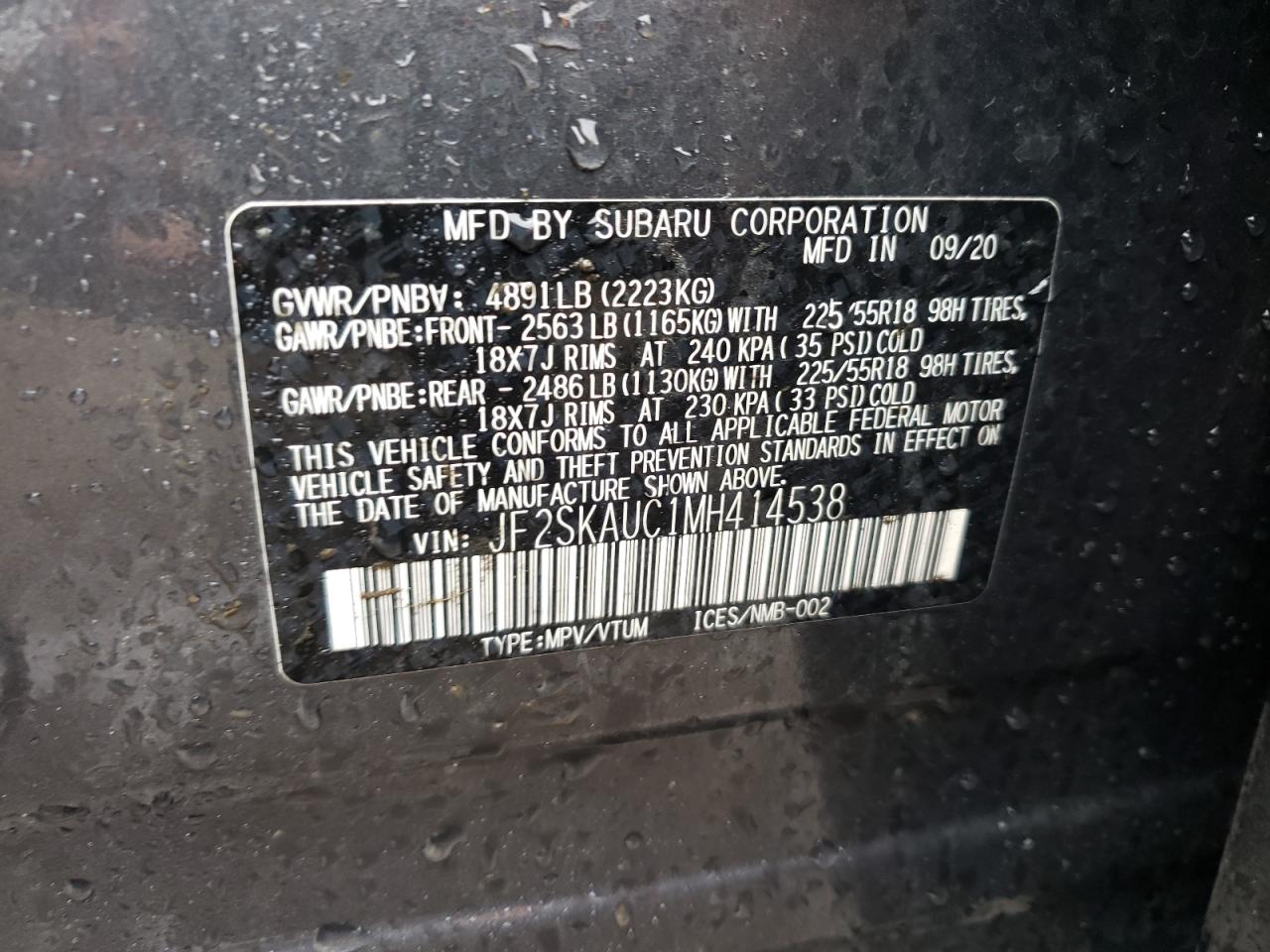 Photo 10 from auction – 2021 SUBARU FORESTER L with VIN JF2SKAUC1MH414538