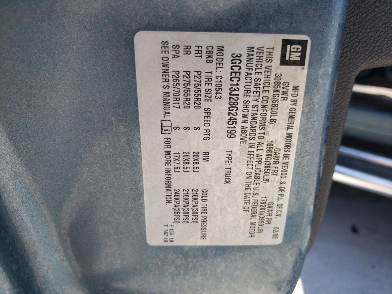 Photo 10 from auction – 2008 CHEVROLET SILVERADO with VIN 3GCEC13J28G245199