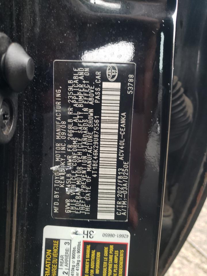 Photo 10 from auction – 2009 TOYOTA CAMRY BASE with VIN 4T1BE46K29U875561