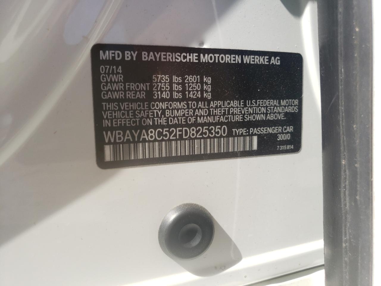 Photo 10 from auction – 2015 BMW 750I with VIN WBAYA8C52FD825350