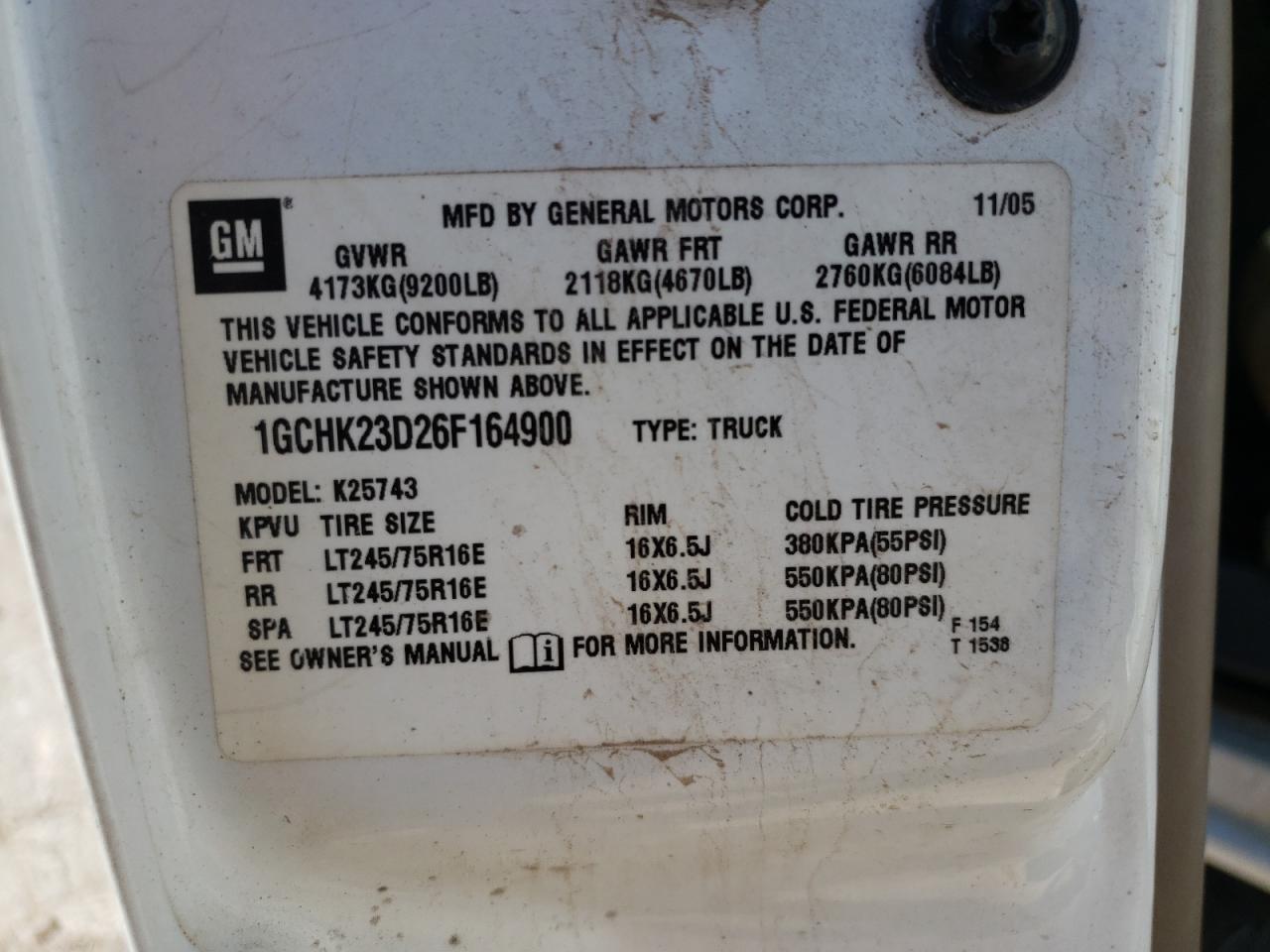 Photo 10 from auction – 2006 CHEVROLET SILVERADO with VIN 1GCHK23D26F164900
