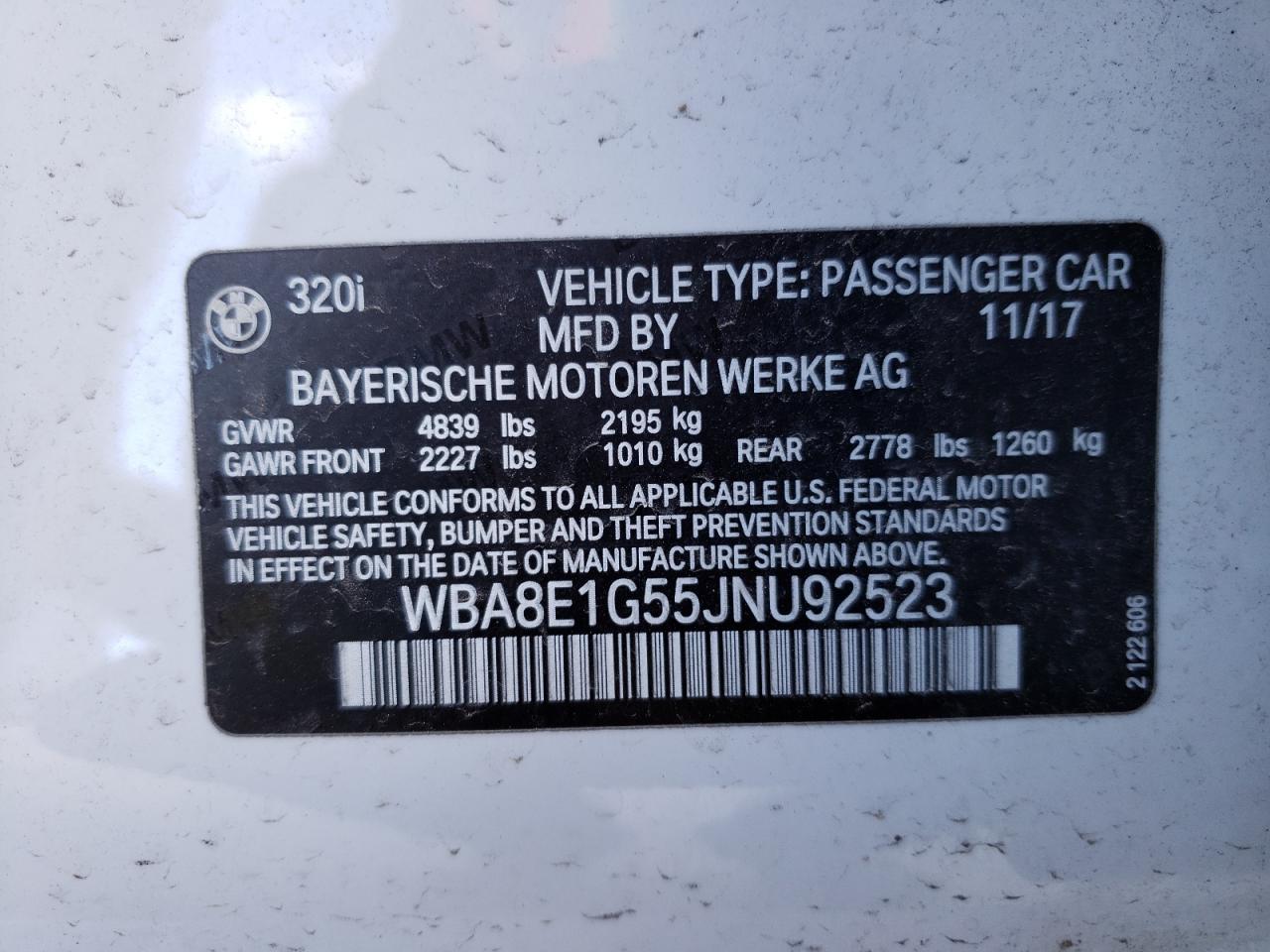 صورة رقم 10 من المزاد - 2018 BMW 320 I مع VIN WBA8E1G55JNU92523