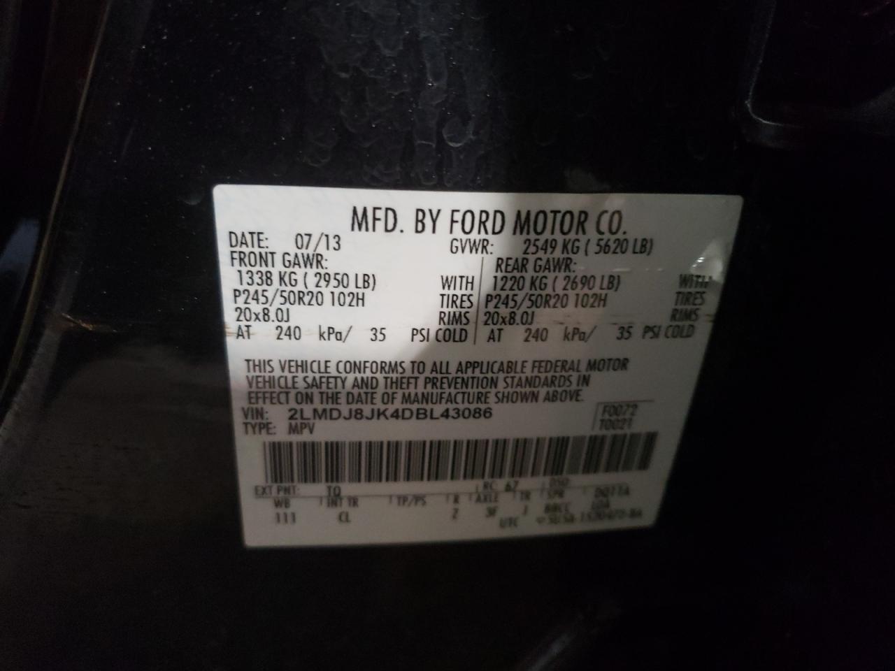 Photo 10 from auction – 2013 LINCOLN MKX with VIN 2LMDJ8JK4DBL43086
