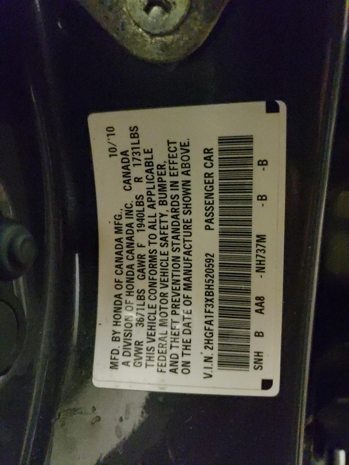 Photo 10 from auction – 2011 HONDA CIVIC VP with VIN 2HGFA1F3XBH520592