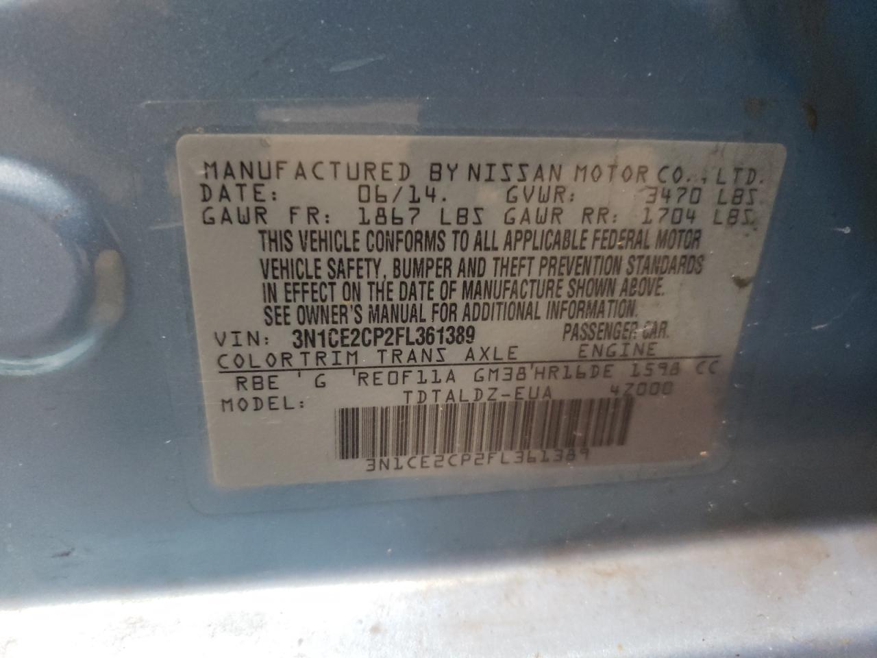 Photo 10 from auction – 2015 NISSAN VERSA NOTE with VIN 3N1CE2CP2FL361389