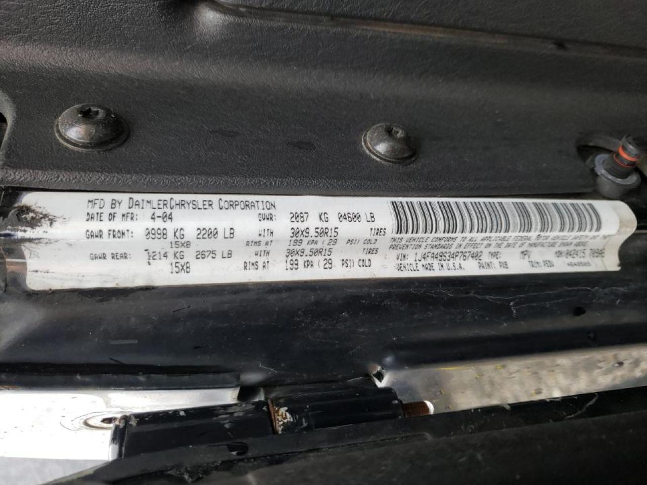 Photo 10 from auction – 2004 JEEP WRANGLER / with VIN 1J4FA49S34P767402