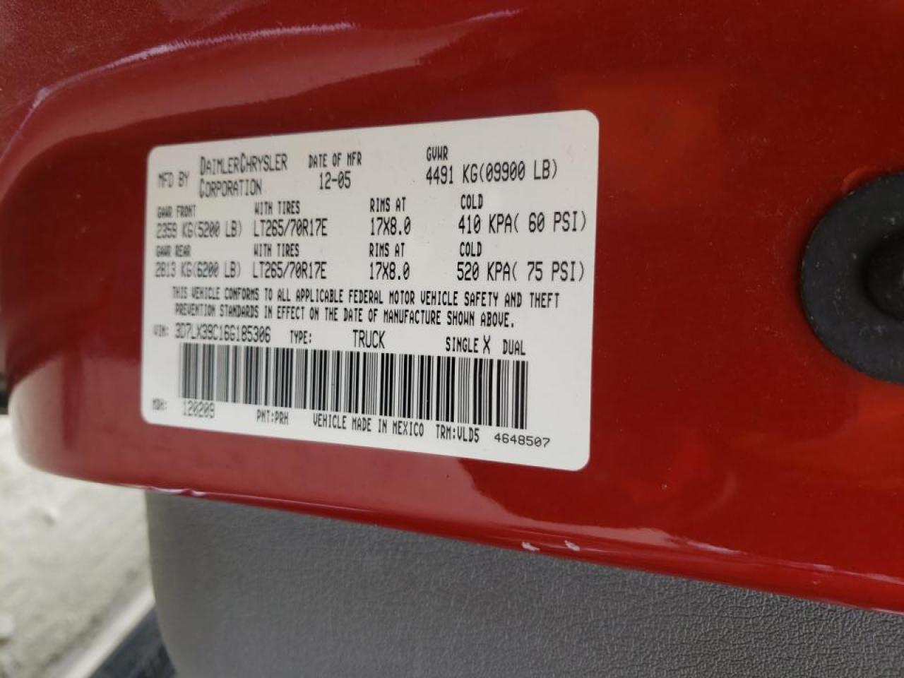Photo 10 from auction – 2006 DODGE RAM 3500 with VIN 3D7LX39C16G185306