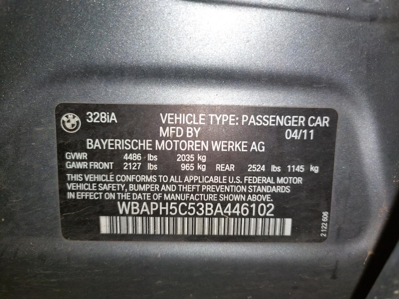 Photo 10 from auction – 2011 BMW 328 I SULE with VIN WBAPH5C53BA446102