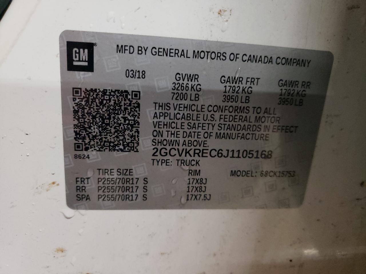 Photo 10 from auction – 2018 CHEVROLET SILVERADO with VIN 2GCVKREC6J1105168