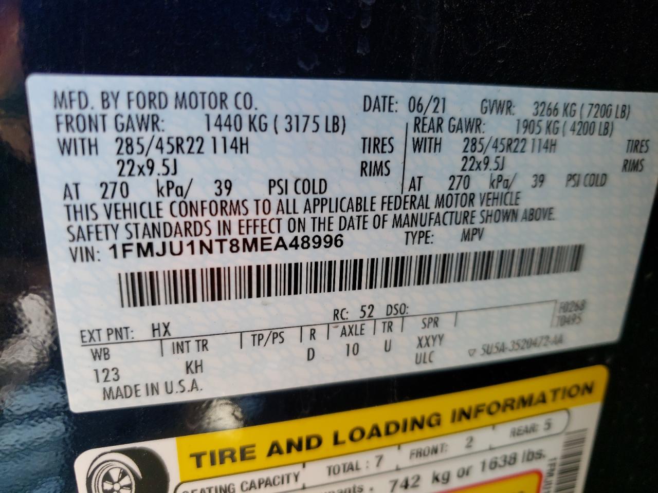 Photo 10 from auction – 2021 FORD EXPEDITION with VIN 1FMJU1NT8MEA48996