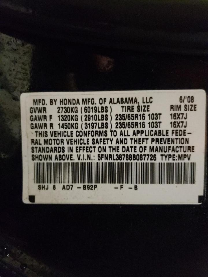 Photo 10 from auction – 2008 HONDA ODYSSEY EX with VIN 5FNRL38788B087726