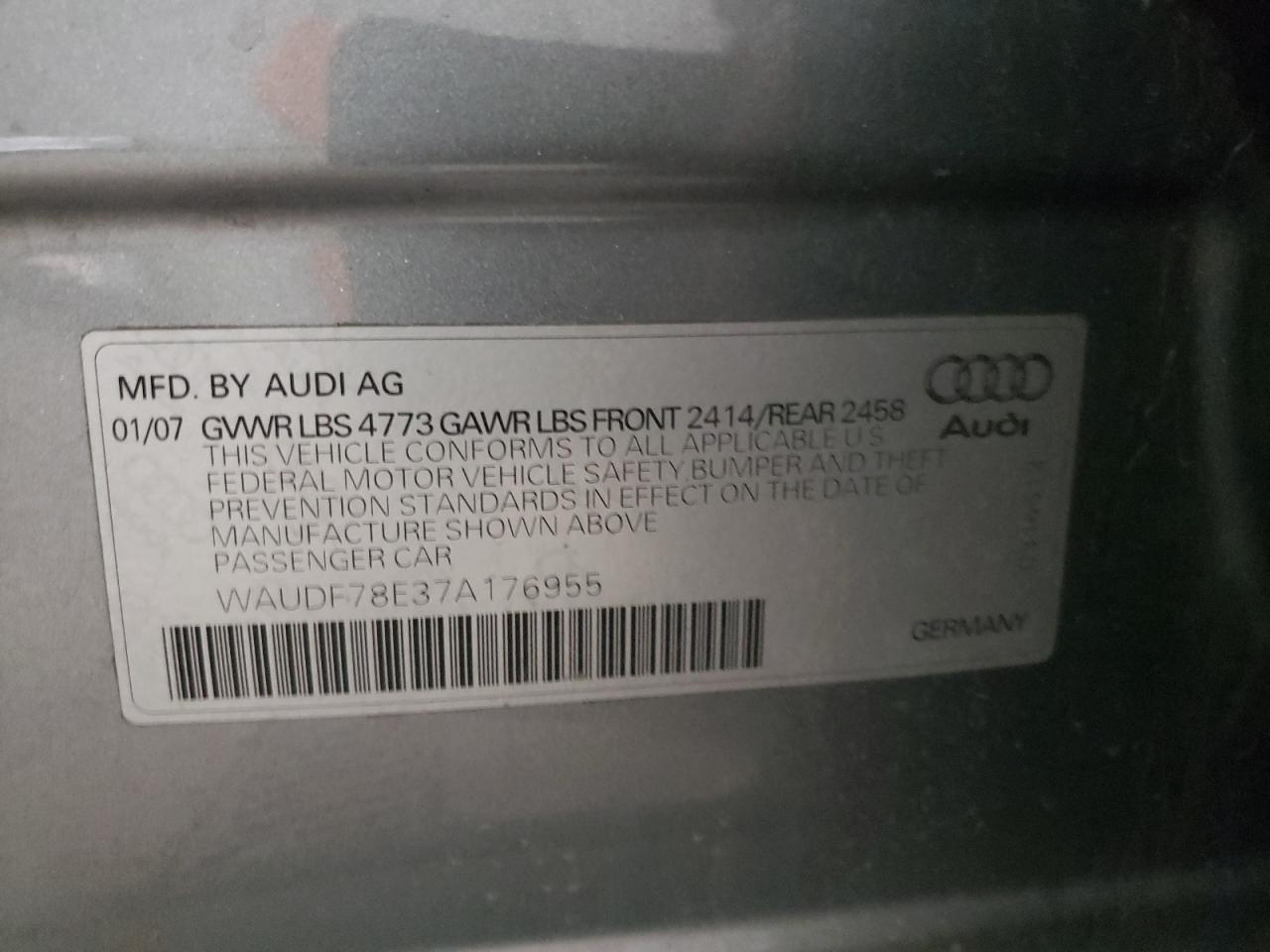 Photo 10 from auction – 2007 AUDI A4 2.0T QU with VIN WAUDF78E37A176955