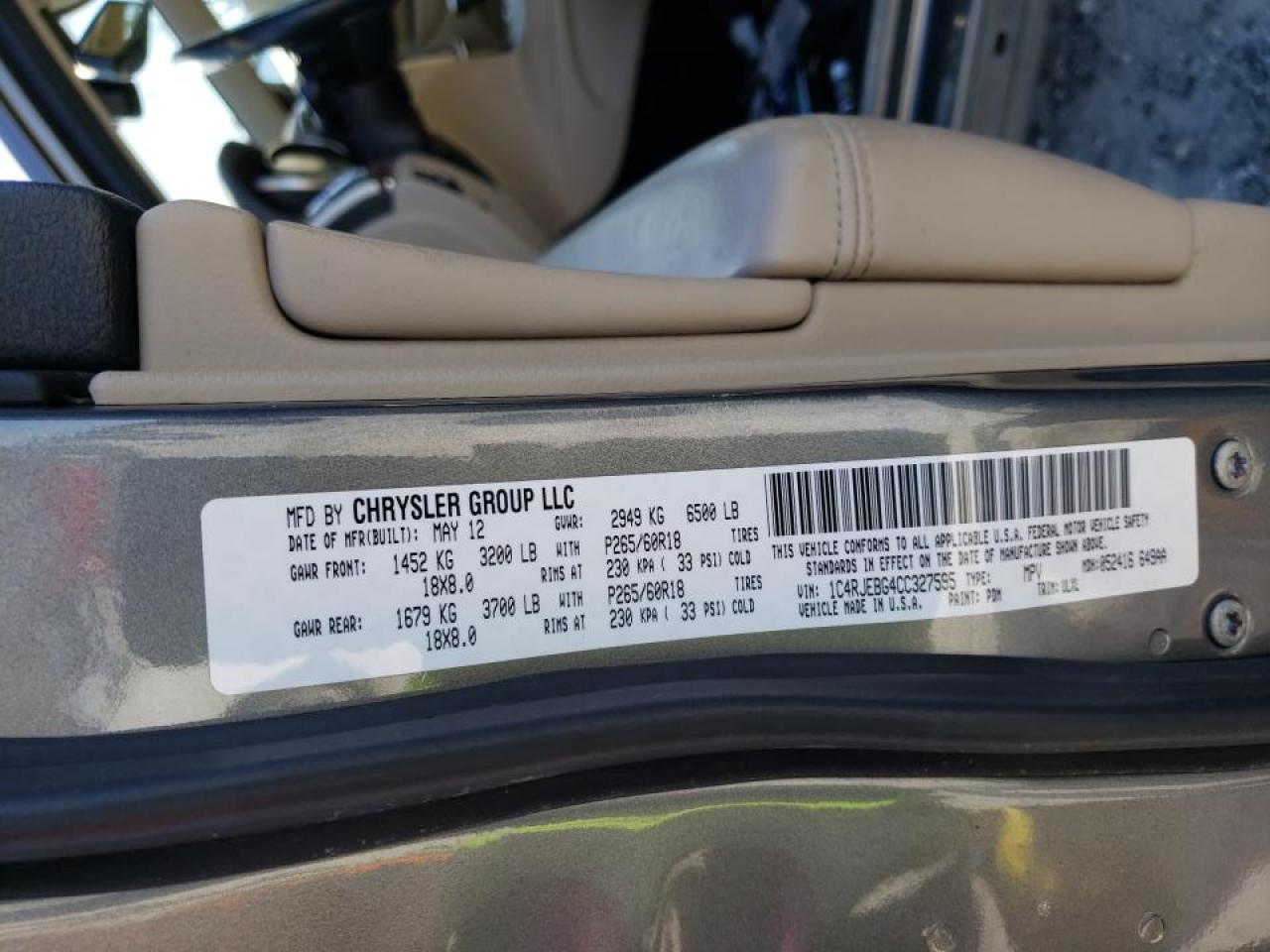 Photo 10 from auction – 2012 JEEP GRAND CHER with VIN 1C4RJEBG4CC327595